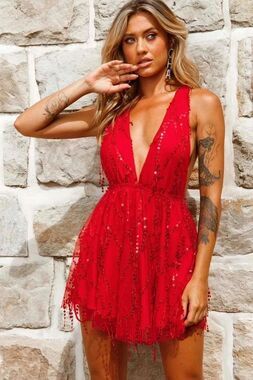 Selfie Leslie Red Sequin Dress Small
